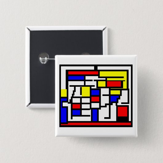 Mondrian Vierkante Button 5,1 Cm (Voorkant /achterkant)