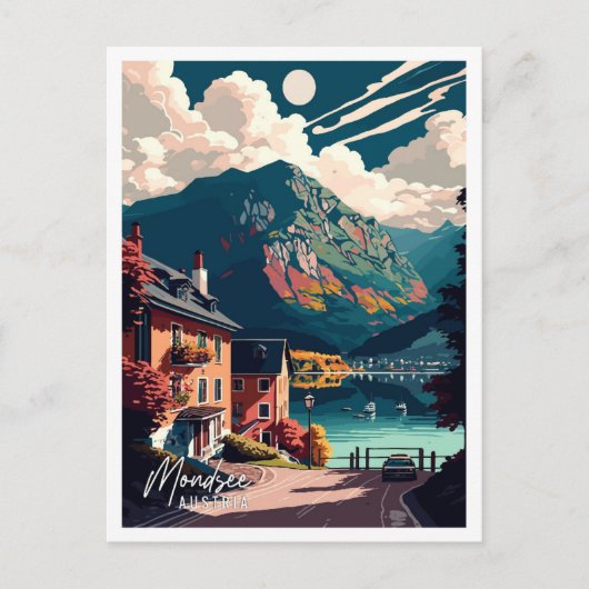 Mondsee Oostenrijk vintage reisillustratie Briefkaart (Voorkant)