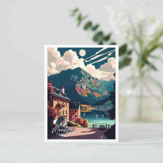 Mondsee Oostenrijk vintage reisillustratie Briefkaart (Staand voorkant)