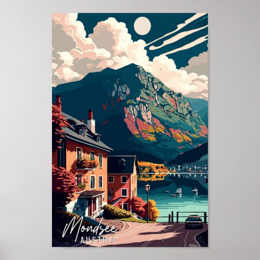 Mondsee Oostenrijk vintage reizen kunst illustrati Poster (Voorkant)