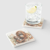 Moneky en Baby Waterverf Stenen Onderzetter (Zijkant)