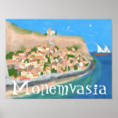 MONEMVASIA GRIEKENLAND Eiland Art Travel Illustrat Poster (Voorkant)