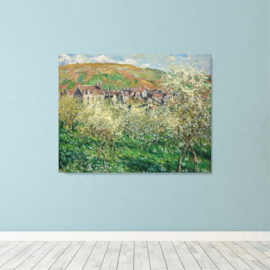  Monet 1879 bloeiende pruimelbomen Canvas Afdruk (Insitu (Houten vloer))