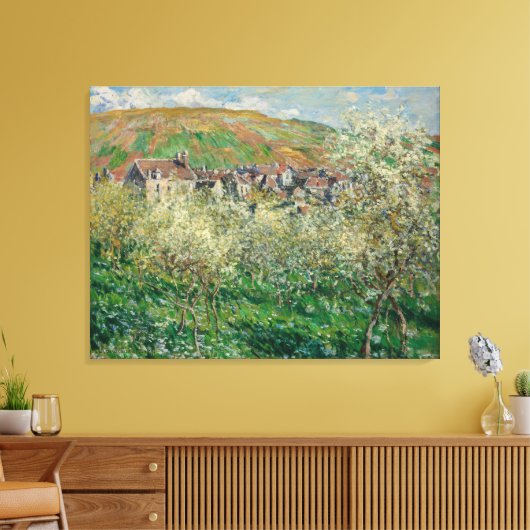 Monet 1879 bloeiende pruimelbomen Canvas Afdruk (Insitu (Woonkamer))