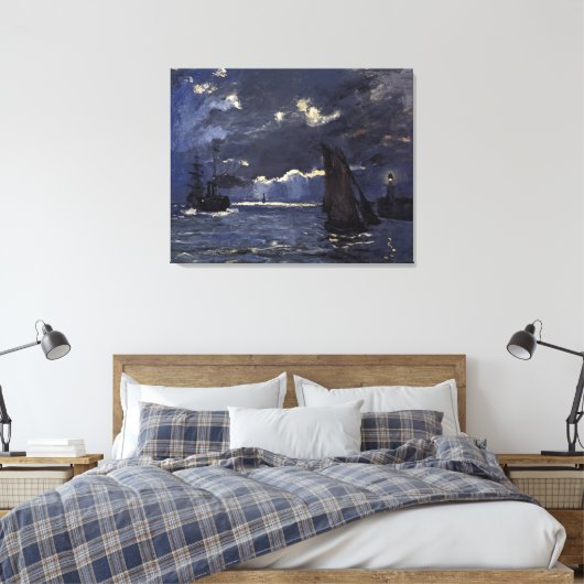 Monet  A Seascape Shipping by Moonlight Canvas Afdruk (Insitu (Slaapkamer))