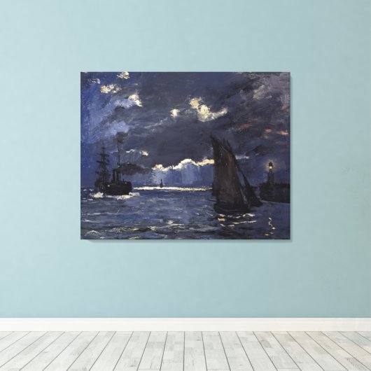 Monet  A Seascape Shipping by Moonlight Canvas Afdruk (Insitu (Houten vloer))