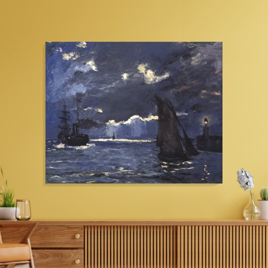 Monet  A Seascape Shipping by Moonlight Canvas Afdruk (Insitu (Woonkamer))