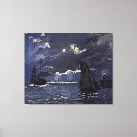 Monet  A Seascape Shipping by Moonlight Canvas Afdruk (Voorkant)
