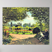Monet - Adolphe Monet Lezen in de tuin Poster (Voorkant)