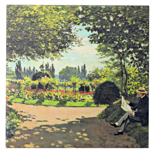 Monet - Adolphe Monet Lezen in de tuin Tegeltje (Voorkant)