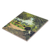 Monet - Adolphe Monet Lezen in de tuin Tegeltje (Zijkant)