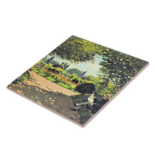 Monet - Adolphe Monet Lezen in de tuin Tegeltje (Zijkant)