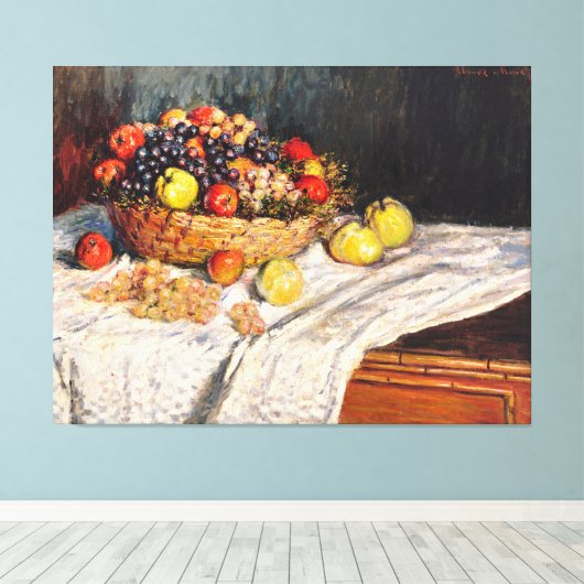 Monet - Appels en druiven, stilleven schilderij Canvas Afdruk (Insitu (Houten vloer))