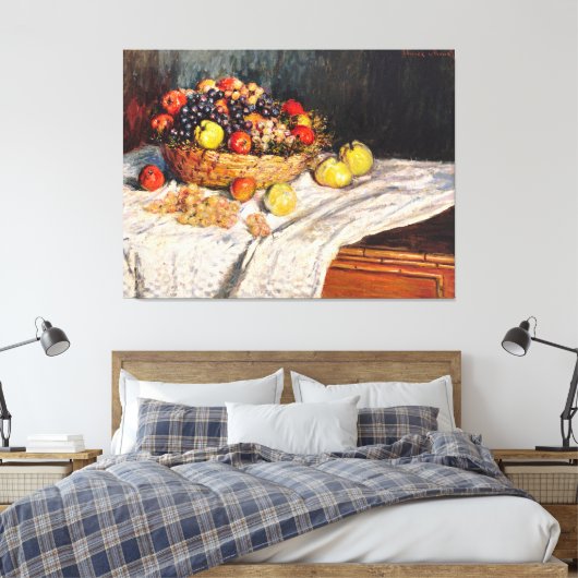 Monet - Appels en druiven, stilleven schilderij Canvas Afdruk (Insitu (Slaapkamer))