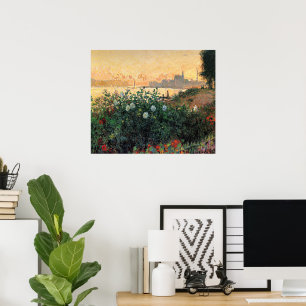 Monet - Argenteuil, Bloemen langs de rivieroever Poster