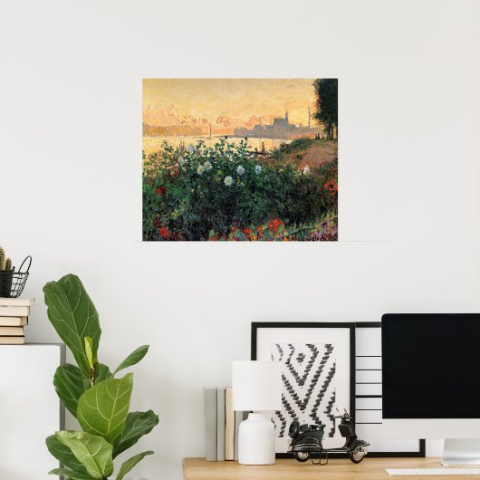 Monet - Argenteuil, Bloemen langs de rivieroever Poster (Thuiskantoor)
