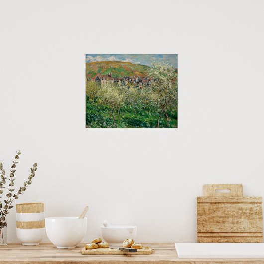 Monet - bloeiende pruimelbomen poster (Keuken)
