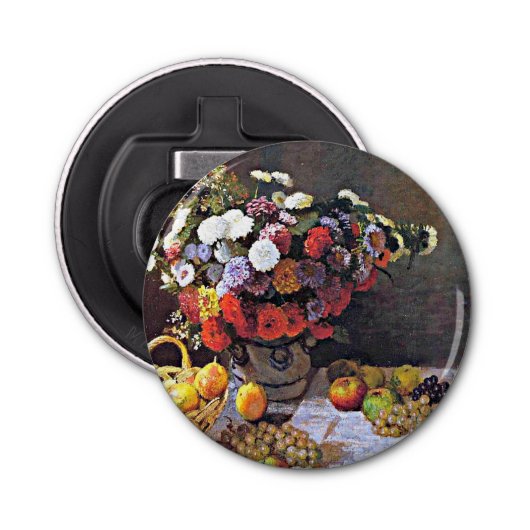 Monet - bloemen en vruchten button flesopener (Voorkant)