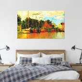 Monet - Boats in Zaandam, beroemd schilderij Canvas Afdruk (Insitu (Slaapkamer))