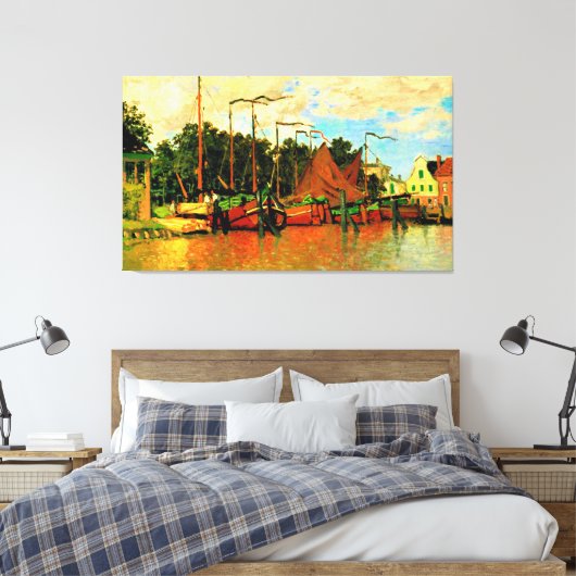Monet - Boats in Zaandam, beroemd schilderij Canvas Afdruk (Insitu (Slaapkamer))