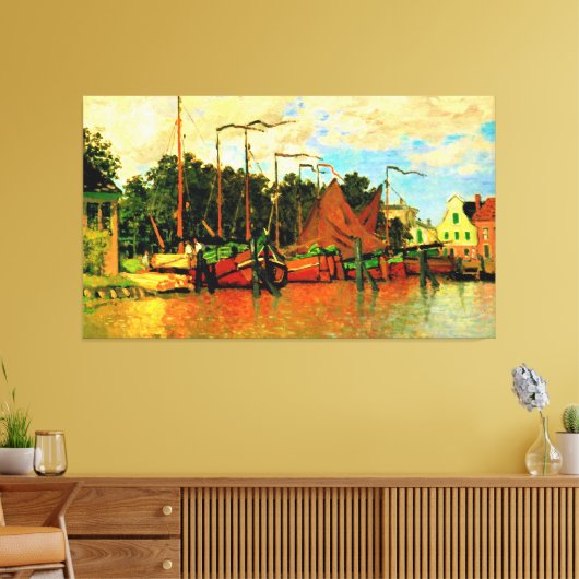 Monet - Boats in Zaandam, beroemd schilderij Canvas Afdruk (Insitu (Woonkamer))