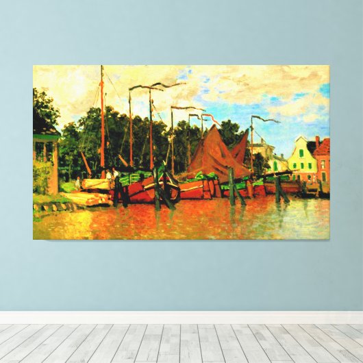 Monet - Boats in Zaandam, beroemd schilderij Canvas Afdruk (Insitu (Houten vloer))
