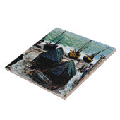 Monet - Boats op strand bij Etretat Tegeltje (Zijkant)