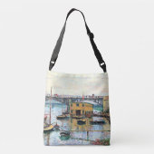 Monet - Brug in Argenteuil op een grijze dag Crossbody Tas (Achterkant)