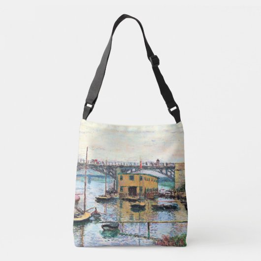 Monet - Brug in Argenteuil op een grijze dag Crossbody Tas (Achterkant)