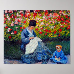 Monet Camille en Child in de tuin van Artiest Poster