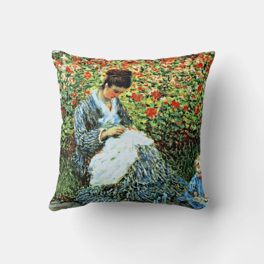 Monet: Camille Monet en Kind in Artiestens tuin Kussen (Achterkant)