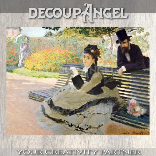 Monet- Camille op een Tuin Bench Decoupage Tissuepapier
