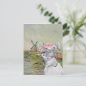 Monet Champ Tulipes en Fancy kat Briefkaart (Staand voorkant)