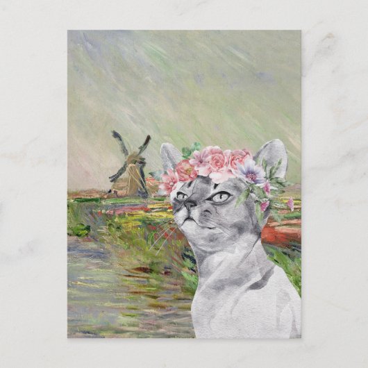 Monet Champ Tulipes en Fancy kat Briefkaart (Voorkant)