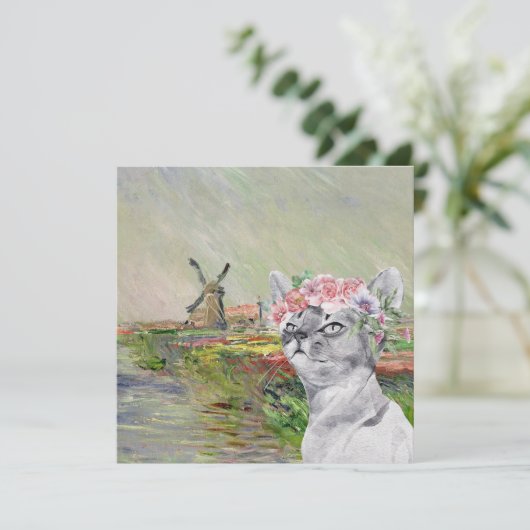 Monet Champ Tulipes en Fancy kat-flats Kaart (Staand voorkant)