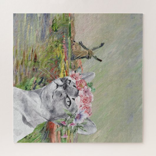 Monet Champ Tulipes en Fancy kat Legpuzzel (Horizontaal)