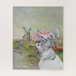 Monet Champ Tulipes en Fancy kat Legpuzzel
