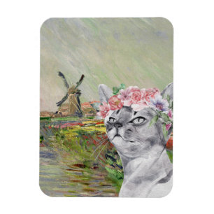 Monet Champ Tulipes en Fancy kat Magneet