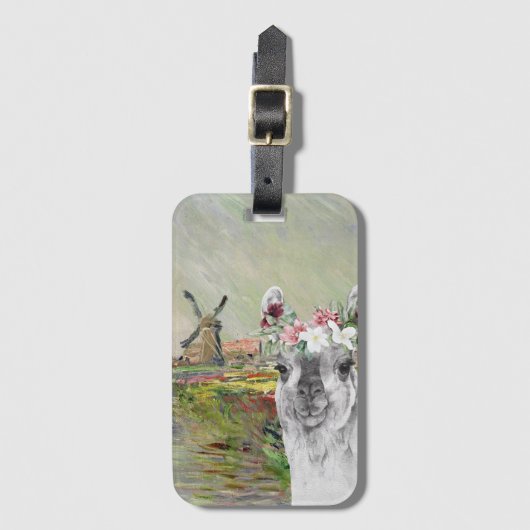 Monet Champ Tulipes en Fancy Llama Bagagelabel (Voorkant (verticaal))