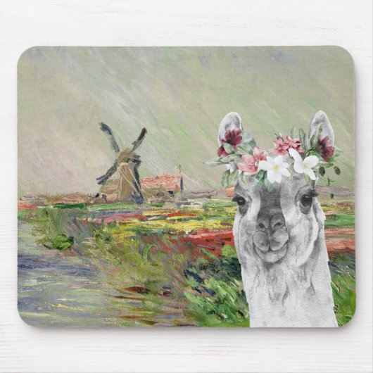 Monet Champ Tulipes en Fancy Llama Muismat (Voorkant)