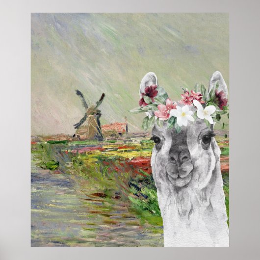 Monet Champ Tulipes en Fancy Llama Poster (Voorkant)