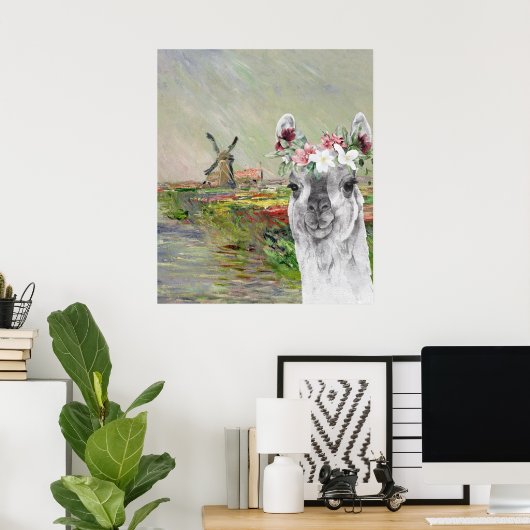 Monet Champ Tulipes en Fancy Llama Poster (Thuiskantoor)