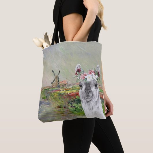 Monet Champ Tulipes en Fancy Llama Tote Bag (Dichtbij)
