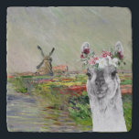 Monet Champ Tulipes en Fancy Llama Trivet<br><div class="desc">De prachtige en artistieke compilatie kenmerkt de CHAMP TULIPES EN HOLLANDE van Claude Monet als achtergrond met het portret van schattige lama met de waterverf bloemkroon.</div>