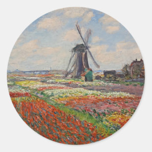 Monet - Champs de Tulipes en Hollande Ronde Sticker