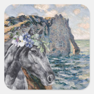 Monet Cliff of Aval & Black Horse Compilation Vierkante Sticker