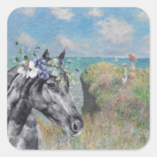 Monet Cliff Walk & Black Horse Compilation Vierkante Sticker
