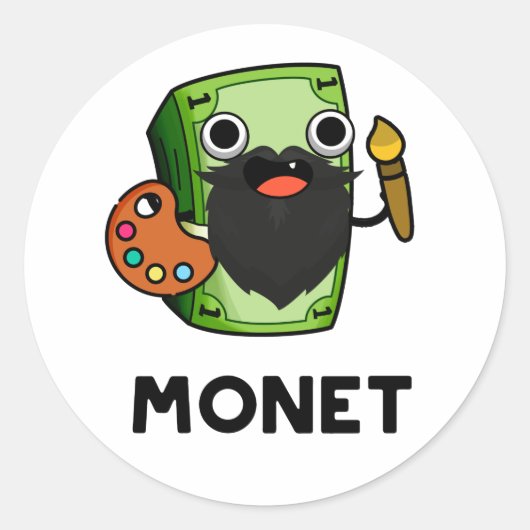 Monet Cute Artist Money Pun Ronde Sticker (Voorkant)