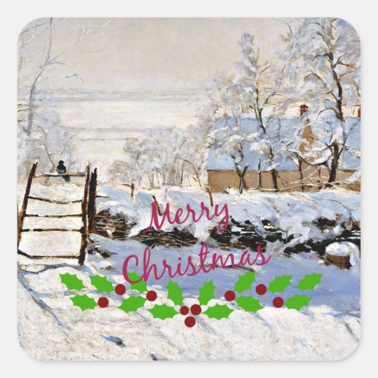 Monet - De ekster met kersthulst Vierkante Sticker (Voorkant)