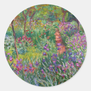monet de-iris-tuin-bij-giverny bloemenwijnoogst ronde sticker